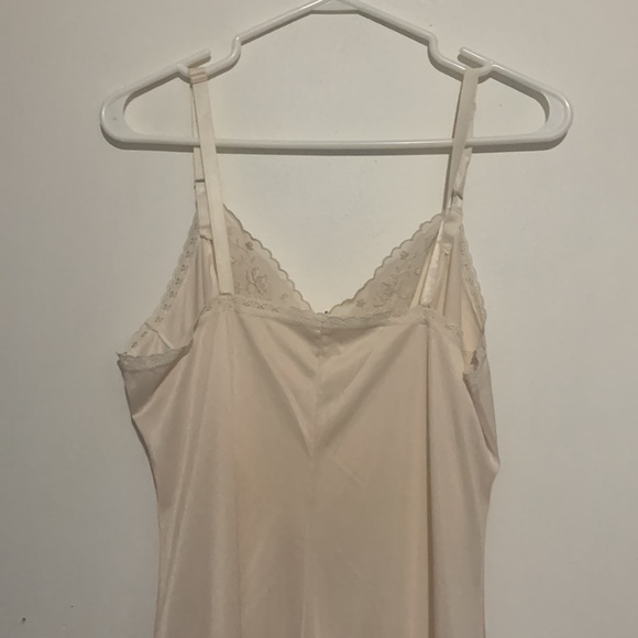 Vintage 80s/90s Nude Satin Slip Dress Lace Trim Festival Bridal Coquette - Picture 5 of 6